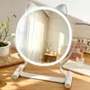 Espelho de Maquiagem Formato Orelha de Gato com Luz LED para Casa e Dormitório de Estudante Espelho de Penteado Iluminado de Mesa