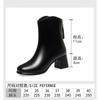 Botas de Piel Suave Suela Suave Tacón Grueso Moda Simple Elegantes Cómodas Punta Redonda Botas de Moda para Personas de Mediana Edad Cremallera Trasera Conveniente Botines para Mujer