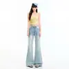 Jeans Acampanados Lavados Naranja Infantil # Nuevo Estilo Primavera y Verano para Mujer, de Tiro Alto, Adelgazantes, Favorecedores, Cómodos, Versátiles, Pantalones de Longitud Completa.