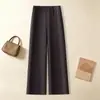 Calça de terno feminina sob medida azul marinho, corte slim reto, nova coleção primavera/outono 2026, cintura alta, casual, com bom caimento