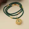 Popular Ouro Areia Ponto Dourado Diamante Filigrana Cabaça Fivela de Segurança Bússola Pingente Pingente Giratório Ouro e Jade Cheio de Bênçãos Colar