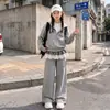 Conjunto de Roupas de Outono para Meninas 2026 Novo Estilo Casual Cardigã com Capuz Blusão Patchwork de Renda Calças de Pernas Largas Conjunto de Duas Peças