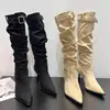 Botas Elegantes Sexy Estilo Puro Deseo Punta Fina Tacón Alto, Botas Largas, Nuevo Modelo 2025 con Hebilla de Cinturón, Botas de Moda Arrugadas Estilo Holgado