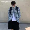 Diseño de Calle Alta Americana Camisa a Cuadros de Manga Larga Otoño para Hombres y Mujeres Holgada Moderna Chaqueta Camisa a Cuadros