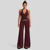 Conjunto de roupa de yoga transfronteiriço com gola halter e costas bonitas, conjunto de regata esportiva de secagem rápida para corrida ao ar livre e atividades de fitness