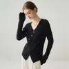 Suéter de Cachemir Europeo y Americano Otoño/Invierno Nuevo para Mujer con Cuello Cruzado, Manga Larga, Corte Ajustado, Favorecedor, Base Irregular