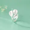 Anillo de Plata de Ley S925 Nalan Exquisito y Sencillo Estilo Ins Diseño de Nicho Elegante Anillo de Hoja de Perla R03478