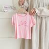 Camiseta de Manga Corta con Estampado de Lazo para Niña 2026 Verano Nuevo Estilo Camiseta de Manga Corta Suelta Casual de Dibujos Animados con Manga de Farol