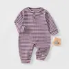 Mameluco para Bebé Clase A Sin Costuras Mono de Manga Larga Abierto en el Hombro Ropa para Niños Pequeños Rayado Mameluco de Primavera-Otoño