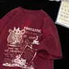 Camiseta Retrô Americana de Manga Curta Masculina Verão Nova Marca de Moda High Street Roupas Soltas Tamanho Grande Juventude Meia-Manga
