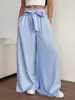 Pantalones de pierna ancha para mujer de comercio exterior transfronterizo en stock, pantalones largos holgados de moda, pantalones drapeados versátiles casuales de color brillante para mujer de primavera y verano