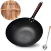 Wok de Hierro de Fondo Plano Zhangqiu Wok Casero Wok Hecho a Mano a la Antigua Usanza Wok Antiadherente Cocina de Inducción Estufa de Gas Universal