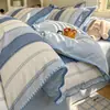 Conjunto de cama simples de outono e inverno de algodão puro escovado de quatro peças, capa de edredom espessa 100% algodão e um conjunto de lençóis de três peças luxuoso e de alta qualidade