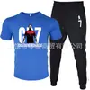 Moda de Comércio Exterior Camiseta Masculina de Manga Curta Calça Terno Casual Gola Redonda Cor Lisa Estampa de Letras Roupa Esportiva Casual