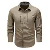 Camisa de Trabajo Retro Americana para Hombre de Manga Larga Elástica Moda Primavera y Otoño Multibolsillos Camisa de Secado Rápido para Hombre