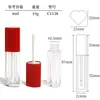 Tubo Personalizado de Fábrica 4ml Tampa Vermelha Transparente Formato de Coração para Brilho Labial Pincel Pequeno Tubo Curto Gloss Labial Tubo Vazio para Gloss Labial