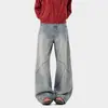 Jeans Lavados de Estilo Americano Hasselblad Line con Dobladillo Curvo para Hombre, Pantalones Casuales de Textura de Bambú Retro Modernos, Pantalones Anchos Fluidos de Otoño e Invierno