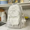 Mochila Preta Cool e Discreta com Estampa Completa de Corações e Flocos de Neve, Multi-Compartimentos, Grande Capacidade, Mochila Leve para Alunos do Ensino Fundamental e Médio