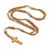 [En Stock] Collar de Cuentas de Oración de Madera con Cruz, 5 Colores Disponibles, Trenzado de Nudo Plano, Joyería Transfronteriza al por Mayor