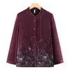 Novos Tops Estilo Chinês para Primavera e Outono para Mulheres de Meia-Idade e Idosas, Cardigã com Gola Alta, Camisa Estampada de Manga Longa Estilo Tang Plus Size