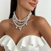 Cadena de Cuentas Redondas Estilo Transfronterizo Europeo y Americano Envuelta Alrededor del Cuello, Diseñada con una Cadena de Clavícula en Capas con Forma de Corazón, Collar Estilo Ins