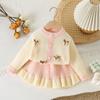 Saia de suéter das crianças meninas laço bonito decorativo cardigan malha saia de duas peças saia rabo de peixe saia malha saia