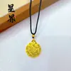 Collar Colgante Redondo de Cristal de Hielo Brillante Dorado Estilo Mismo que Xiaohongshu Fortuna y Alegría Venta al por Mayor