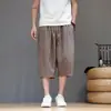 Pantalones cortos deportivos finos de seda de hielo de verano para hombre, secado rápido, estilo chino nuevo, a rayas finas, holgados, de largo 7/8