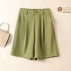 Shorts de Verão Casuais de Seda Gelo para Mulheres Novos Cintura Alta Soltos Chiffon Modelador Look Fino A-Line Perna Larga Comprimento Médio