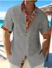 Camisa de manga corta tipo cárdigan para hombre, estilo playero hawaiano, con puños y solapa en contraste, para vacaciones en la playa, 2023