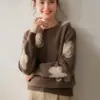 Nuevo Suéter de Cachemir para Mujer Otoño/Invierno 2026, Tejido Jacquard Lindo en Forma de Corazón Cuello Redondo Holgado Camiseta Base, Suéter Casual