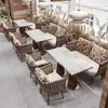 Sillas de comedor de cuerda de ratán, sillas comerciales modernas minimalistas con respaldo, mesas y sillas populares para restaurantes al aire libre, asientos de cabina para restaurantes de té, sofá