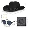 Amazon borde blanco sombrero de vaquero traje sombrero de vaquero blanco aretes pañuelo cuadrado gafas de amor set de cuatro piezas