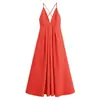 Vestido Za Europeu e Americano Transfronteiriço Aliexpress Verão Feminino Alto Padrão Pequena Burguesia Novo Decote V Costas Abertas Saia Longa