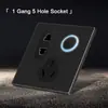 86 enchufe universal británico interruptor de reinicio de botón grande enchufe de cinco orificios negro esmerilado lujo ligero con indicador LED