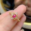 Anel de rubi birmanês natural estilo palácio vintage 925 prata banhado a ouro suporte identificação moda cor joias