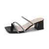 Novas Chinelas de Verão 2025 Estilo Francês com Strass, Bico Quadrado e Salto Alto, com Sandálias de Salto Grosso de Peça Única para Mulheres