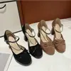 Sandalias Retro Francesas de Punta Redonda para Mujer 2025 Primavera y Verano Nueva Moda Lazo Tacón Grueso Bajo Sandalias de Mujer