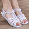 Sandalias de Plástico de Verano Sandalias Blancas para Mujer Tacón Plano Suela Suave Cómodas Combinables Zapatos de Princesa de Cristal para Madre de Mediana Edad