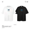 250g Algodón Puro Pesado Marca Americana de Moda Divertida Estampado de Mariposas Camiseta de Manga Corta para Hombres y Mujeres Verano Holgada Transfronteriza Venta al por Mayor