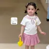 Ropa para Niños Zhe Li Camiseta de Manga Corta para Niñas Estilo Verano Delgado 2026 Estilo Academia Ropa para Niños Clase Top para Niña Pequeña Bebé