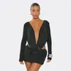 Moda Feminina Europeia e Americana Transfronteiriça 2026 Vestido Slim Fit com Fenda Emagrecedor Verão Novo Vestido Curto Sem Costas