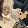 Algodão Imitação de Fábrica Primavera e Outono Novo Conjunto de Pijama de Manga Longa e Calça Longa Estampa Simples Óculos Cachorro Casual para Casa