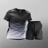 Conjunto esportivo masculino, roupa de secagem rápida, regata e shorts de seda gelada, vestuário de treino de verão para corrida e fitness, atacado de fábrica transfronteiriço