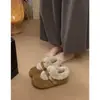 Zapatos de mujer estilo Birkenstock con suela gruesa retro, versión coreana 2026, nuevos zapatos de felpa con forro polar modernos y versátiles, zapatos de una sola pieza, zapatos de algodón