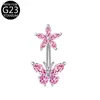 Venta Caliente Transfronteriza G23 Mariposa Perforada Flor Circona Anillo para Uña Uña Uña Anillo F136 Aleación de Titanio Joyería para Perforación