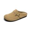 Sapatos Birkenstock Baotou de Couro Genuíno para Uso Externo Feminino 2024 Novo Primavera & Outono Retrô Mocassins de Sola Reta Preguiçosos Chinelos Birkenstock Meio Chinelo