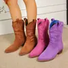 Botas Vaqueras de Cuero con Punta Puntiaguda y Tacón Grueso Estilo Retro Casual 2025 para Mujer, Nuevas Botas Martin de Moda Versátiles sin Cordones Talla Grande