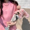 Camiseta de Manga Curta para Mulheres 2023 Verão Novo Gola Redonda Bordado Coração Solta Estilo Coreano Top Estilo Exportação Ins