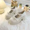 Sapatos Mary Jane Tendência de Solado Grosso Aumentadores de Altura 2025 Primavera/Verão Novos Sapatos de Couro com Laço de Renda Sapatilhas Pérola para Mulheres